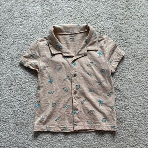 Carter's Tan and Blue “Dino Surf” Patterned Button Down Shirt